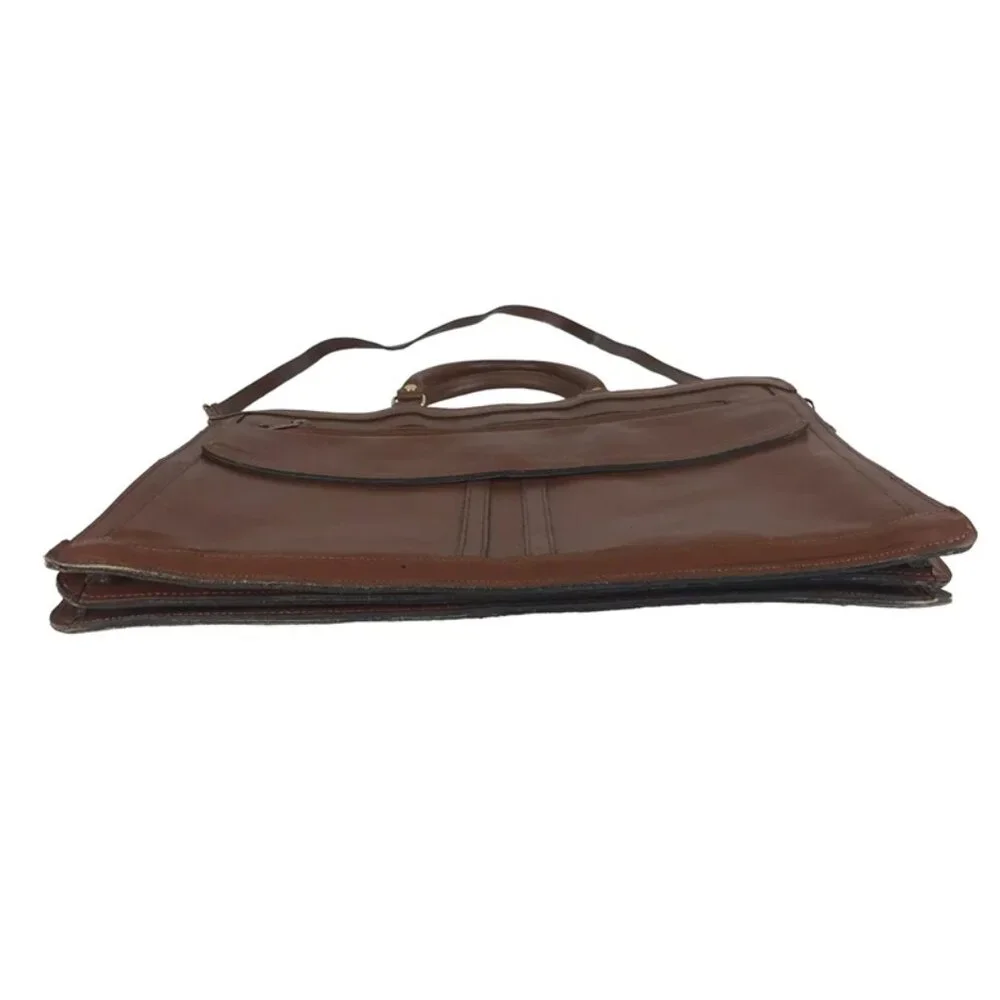 Unisex Brown Leather Pockets Dividers Detachable Strap‎ Double Handles Bag